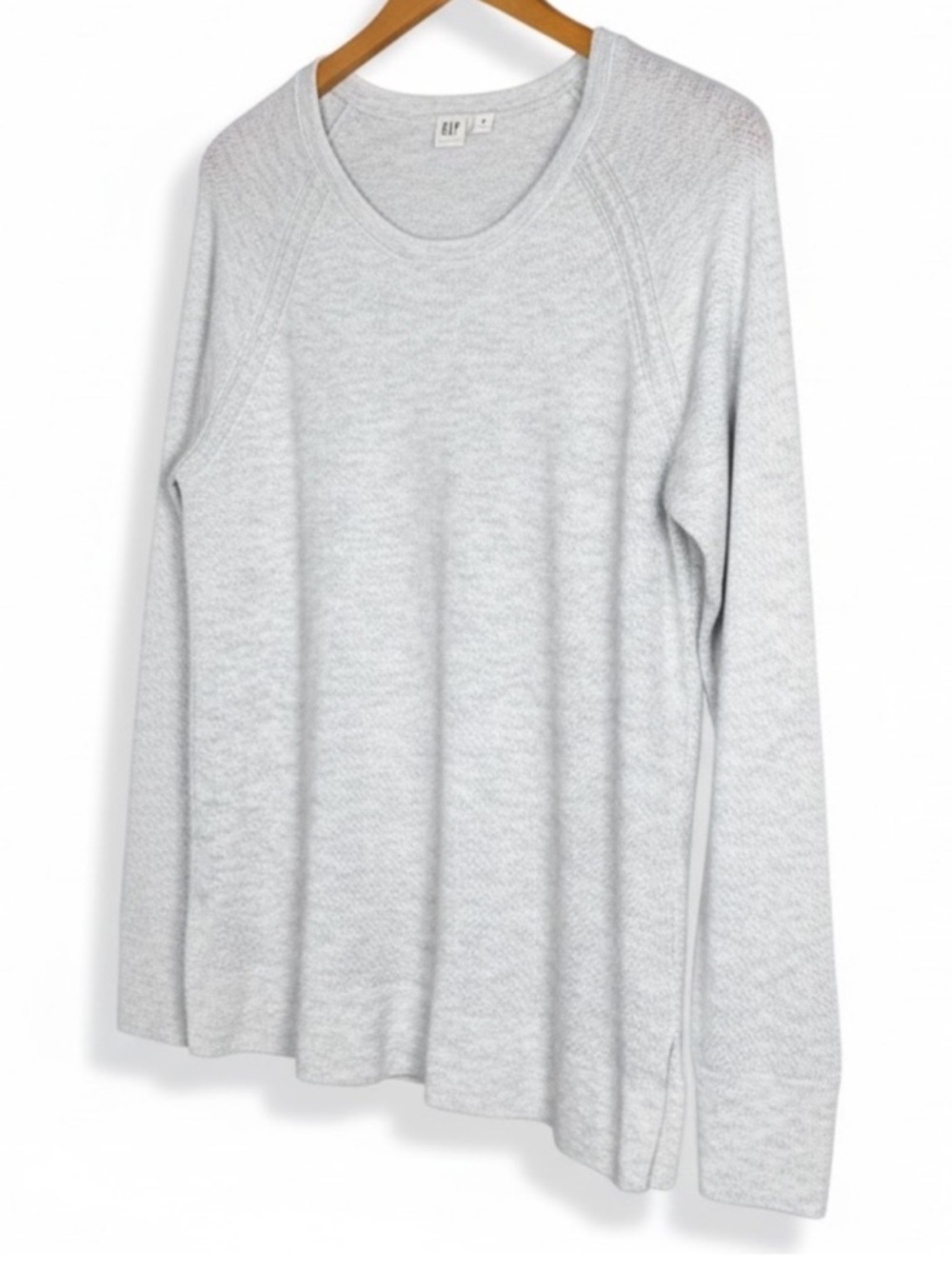 GAP Bella Crewneck Knit Sweater Gray Lightweight Waffle Top Medium - Picture 10 of 16